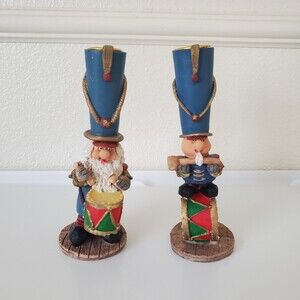 Christmas Candle Holders 7 " Tall Resin set of 2 Solider Drummer Candle Holders